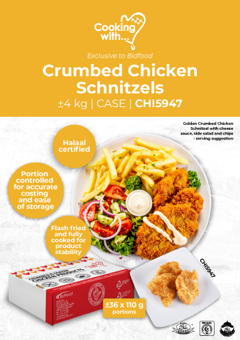Crumbed Chicken Schnitzels - View our online shoppable brochure - Exclusive to Bidfood Private Label