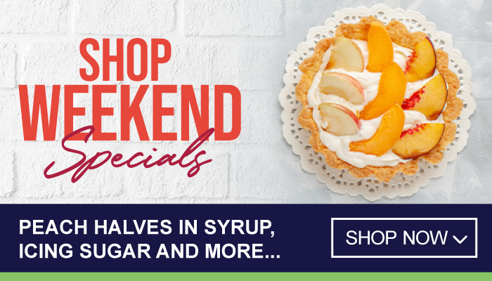 Weekend only Specials on Peach halves in syryp, icing sugar and more - Visit MyBidfood
