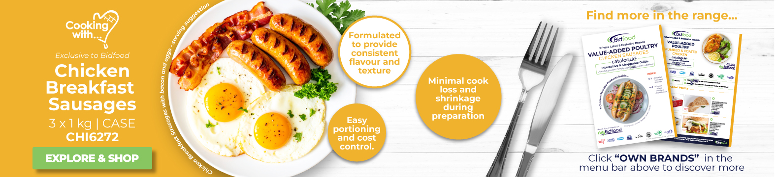 Chicken Breafast Sausages - View our online shoppable brochure - Exclusive to Bidfood Private Label