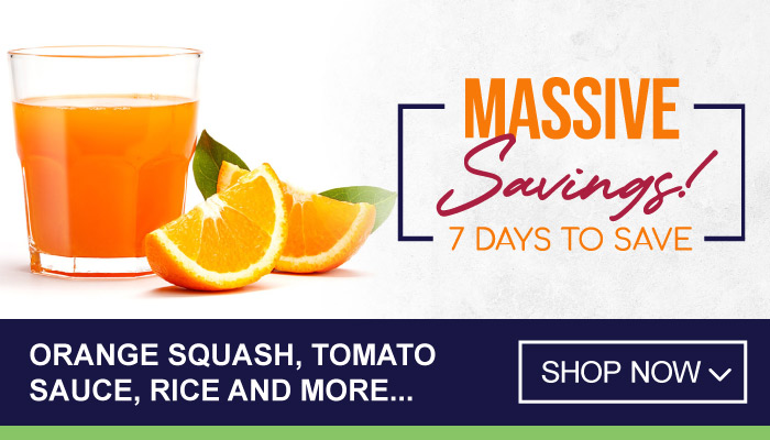 7 Days of Massive Savings on Orange Squash, Tomato Sauce, Rice and more - visit MyBidFood to shop now