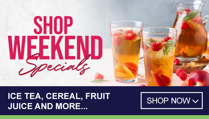 Weekend only Specials on Ice Tea, Cereal, Fruit Juice and more - Visit MyBidfood