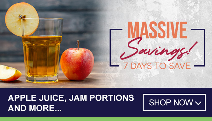 7 Days of Super Savings on Apple Juice, Jam Portions and more - visit MyBidfood to shop now