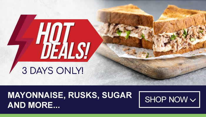 Hot Deals - 3 Days Only on Mayonnaise, Rusks, Sugar and more - visit MyBidfood