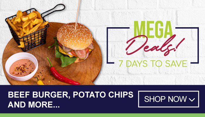 7 Day Mega Deals on Beef Burger, Potato Chips and more - visit MyBidfood to shop now