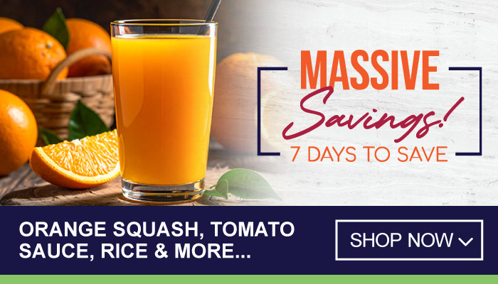 7 Days of Massive Savings on Orange Squash, Tomato Sauce, Rice and more - visit MyBidfood to shop now