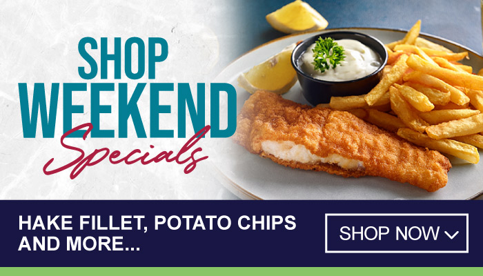Weekend only Specials on Hake Fillet, Potato Chips and more - Visit MyBidfood