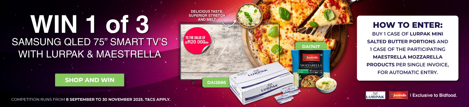 Win 1 of 3 Samsung QLED 75 inch Smart TV's with Lurpak and Maestrella