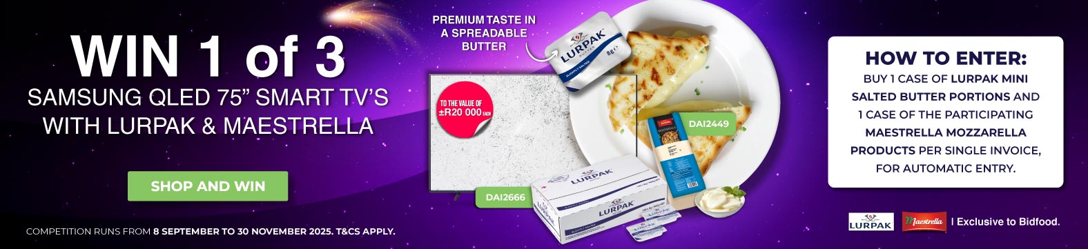 Win 1 of 3 Samsung QLED 75 inch Smart TV's with Lurpak and Maestrella