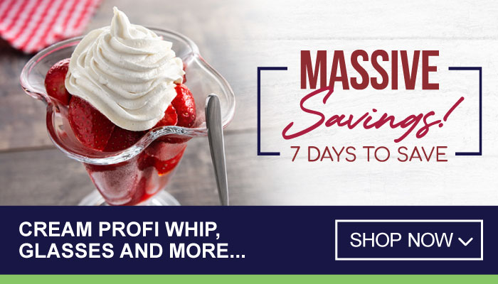 7 Days of Massive Savings on Cream Profi Whip, Glasses and more - visit MyBidfood to shop now
