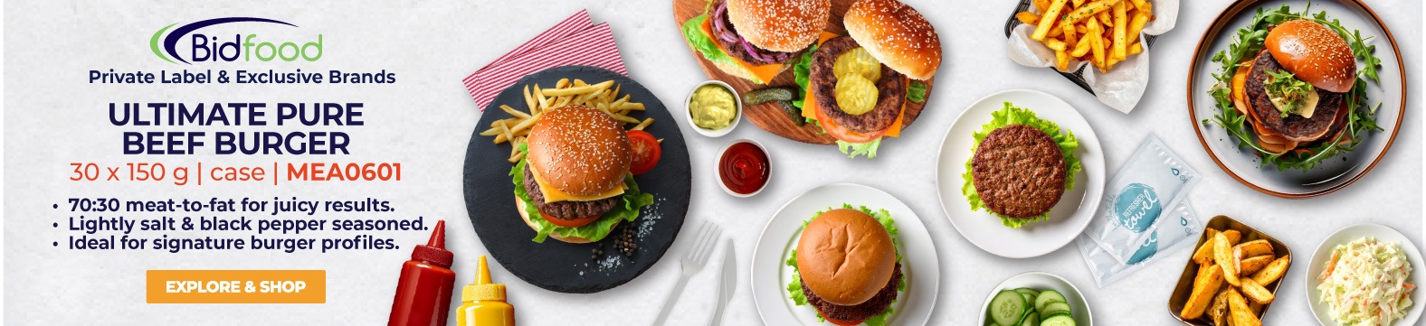 Ultimate Pure Beef Burger - 70:30 meat-to-fat for juicy results, ideal for signature burger profiles