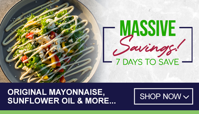 Original mayonnaise, sunflower oil and more - Massive Savings for 7 days.