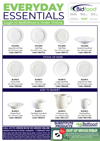 Everyday Essentials Shoppable Promo on Durable Tableware and Serveware 5 January - 1 February 2026 - Shop Online With MyBidfood