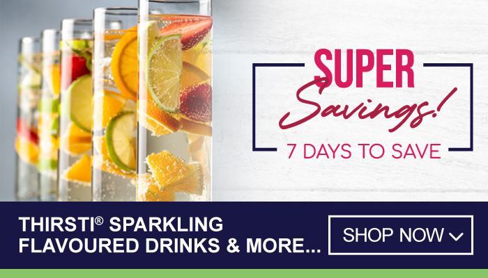 Super savings on THIRSTI sparkling flavoured drinks and more - visit MyBidfood to shop now
