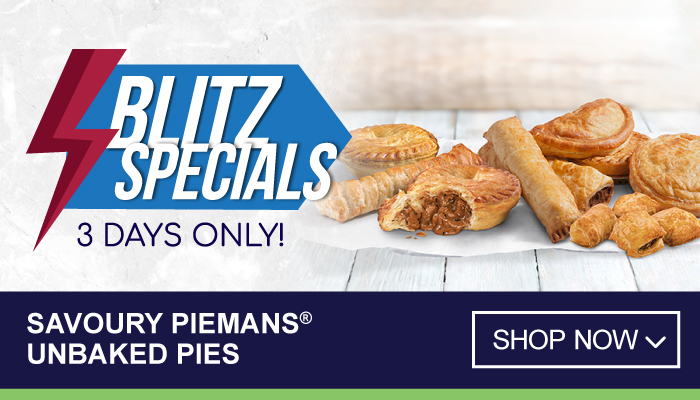 Blitz specials on savoury Piemans® unbaked pies - shop these 3-day deals now on MyBidfood