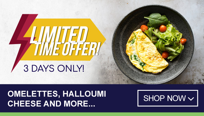 3 Days limited time offer on omelettes, halloumi cheese and more - visit MyBidfood to shop now