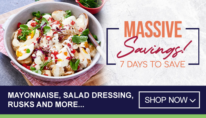 7 Days Massive Savings on Mayonnaise, Salad Dressing, Rusks and more - visit MyBidfood to shop now