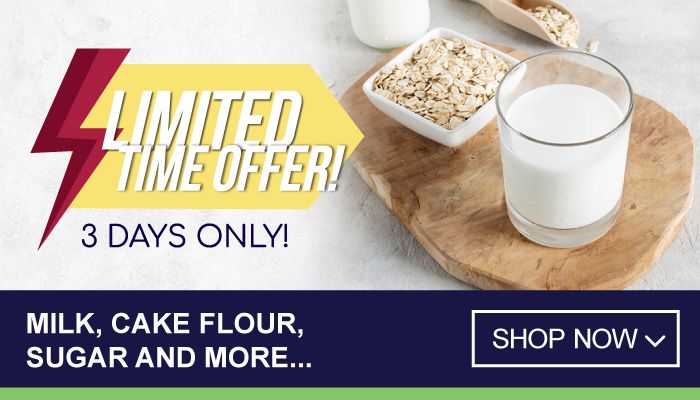 3 Days Limited Time Offer on Milk, Cake Flour, Sugar and more - visit MyBidfood to shop now