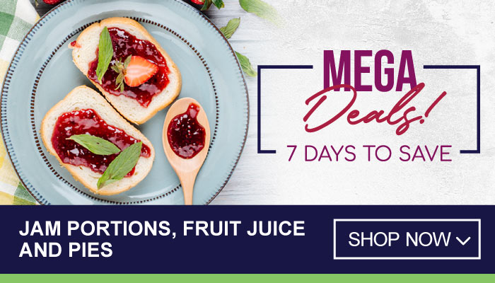 7 Days Mega Deals on Jam Portions, Fruit Juice and Pies - visit MyBidfood to shop now