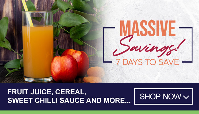 7 Days Massive Savings on Fruit Juice, Cereal, Sweet Chilli Sauce and more - Visit MyBidfood To Shop Now