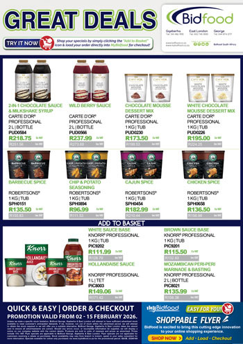 Great Deals on Professional Sauces, Seasonings, Chocolate and Baking Ingredients During 02 - 15 February 2026 - Viewing Online Has Never Been Easier