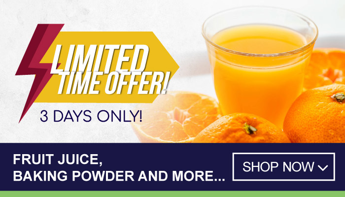 3 Days Limited Time on Fruit Juice, Baking Powder and more - visit MyBidfood to shop now