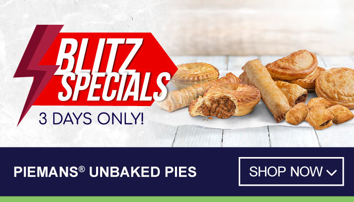 3 Days Blitz Specials on Piemans Unbaked Pies - visit MyBidfood to shop now