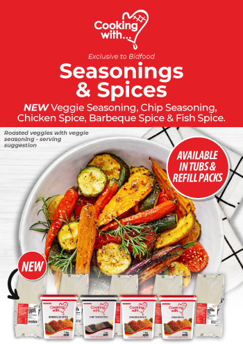 Seasonings & Spices - Veggie Seasoning, Chip Seasoning, Chicken Spice, Barbeque Spice & Fish Spice - Exclusive to Bidfood