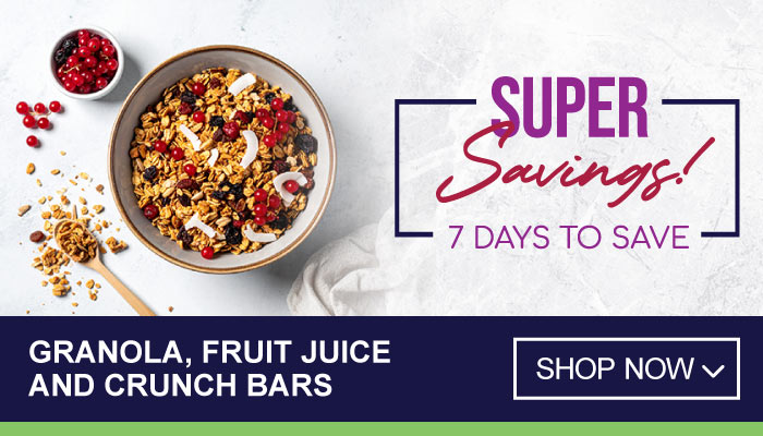 7 Days Super Savings on Granola, Fruit Juice and Crunch Bars - visit MyBidfood to shop now