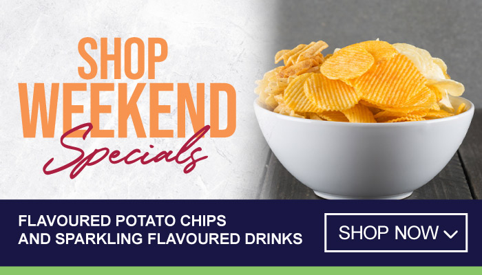 Weekend Specials on Flavoured Potato Chips and Sparkling Flavoured Drinks - visit MyBidfood to shop now