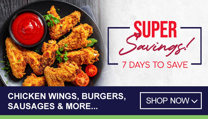 7 Days Super Savings on Chicken Wings, Burgers, Sausages and more - visit MyBidfood to shop now
