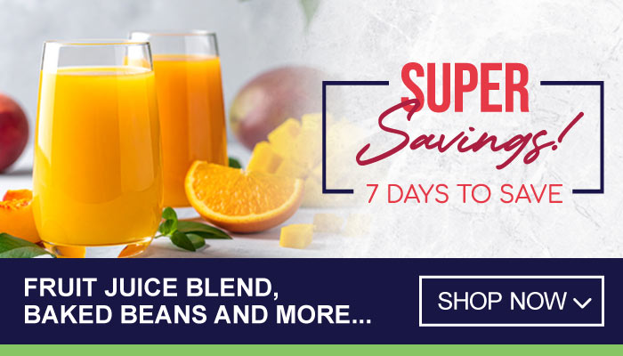 7 Days Super Savings on Fruit Juice Blend, Baked Beans and more - visit MyBidfood to shop now