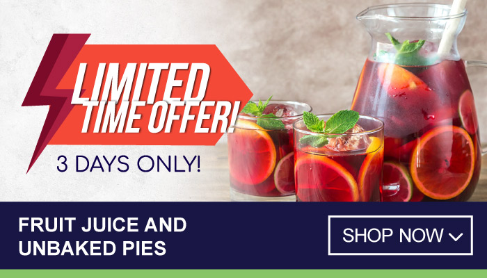 3 Days Limited Time on Fruit Juice and Unbaked Pies - visit MyBidfood to shop now