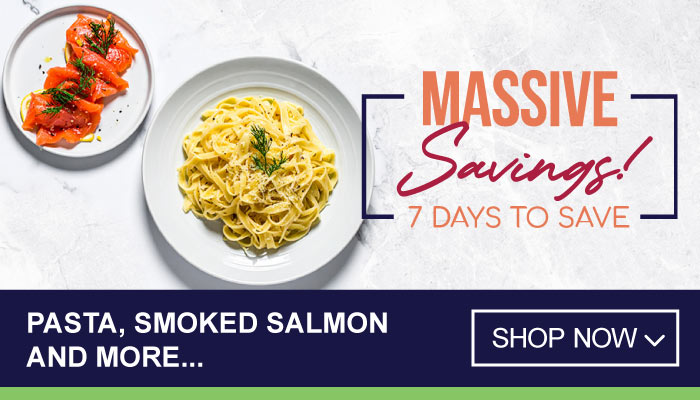 7 Days Massive Savings on Pasta, Smoked Salmon and more - visit MyBidfood to shop now