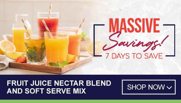 7 Days Massive Savings on Fruit Juice Nectar Blend and Soft Serve Mix - visit MyBidfood to shop now