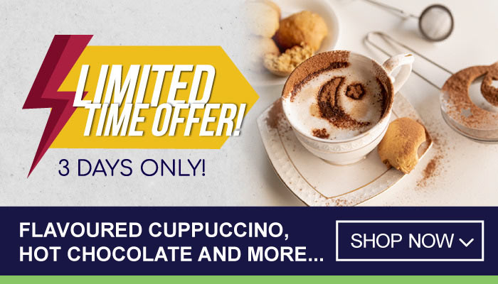 3 Days Limited Time on Flavoured Cappuccino, Hot Chocolate and more - visit MyBidfood to shop now