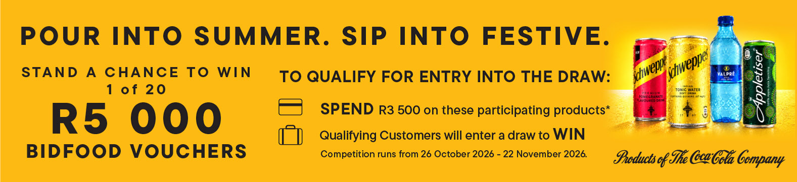CocaCola- Stand a Chance to Win 1 of 20 R5000 Bidfood Vouchers - Shop Now!
