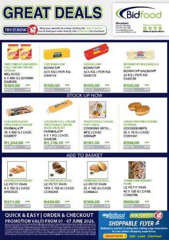 Great Deals on Dairy, Cheese, Bread and More From 01 - 07 June 2026 - Login to MyBidfood and Order Online