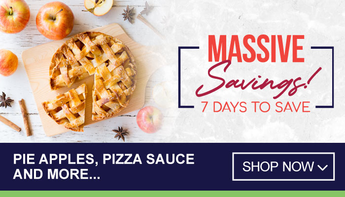 7 Days Massive Savings on Pie Apples, Pizza Sauce and more - visit MyBidfood to shop now