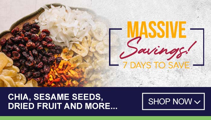 7 Days Massive Savings on Chia, Sesame Seeds, Dried Fruit and more - visit MyBidfood to shop now