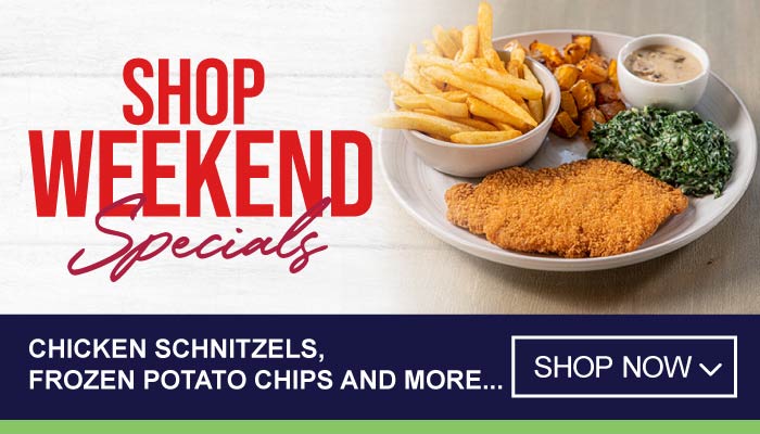 Weekend Specials on Chicken Schnitzels, Frozen Potato Chips and more - visit MyBidfood to shop now