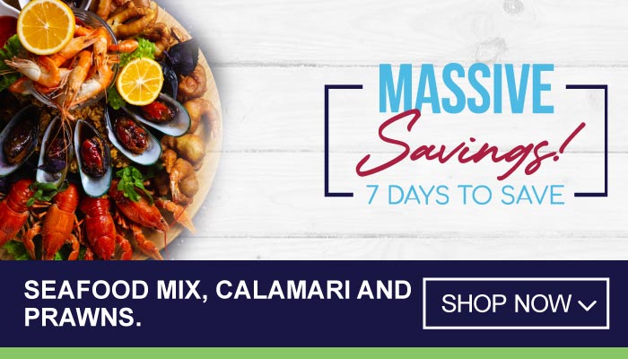 7 Days Massive Savings on Seafood Mix, Calamari And Prawns - visit MyBidfood to shop now