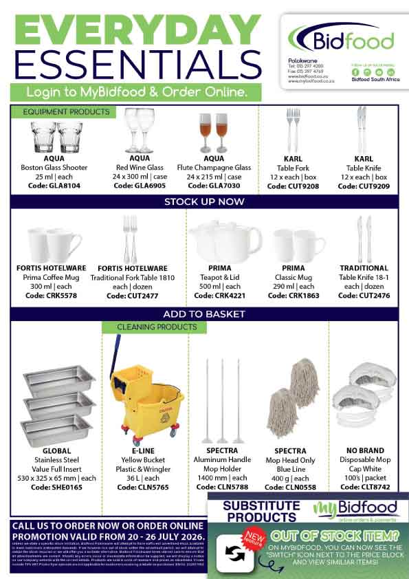 Everyday Essentials Promotion Flyer Valid From 20 - 26 July 2026 - Glassware, Cutlery, Hotelware, Cleaning Products and More