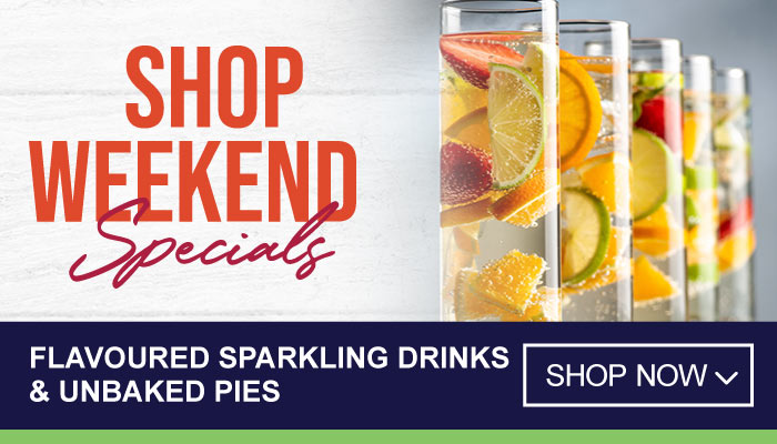 Weekend Specials on Flavoured Sparkling Drinks, Unbaked Pies and more - visit MyBidfood to shop now