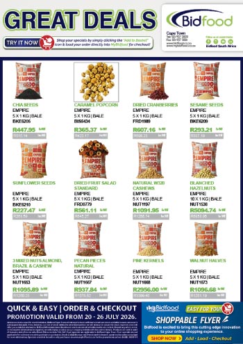 Great Deals Promotion Flyer Valid From 20 - 26 July 2026 - Chia Seeds, Nuts, Dried Fruit and More - View Online and Shop with MyBidfood