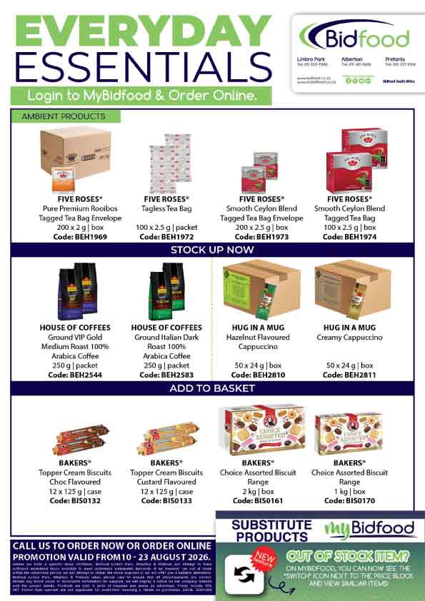 Everyday Essentials Promotion Valid From 10 - 23 August 2026 - Stock Up on Tea, Coffee, Biscuits and Pantry Essentials - Shop Online With MyBidfood