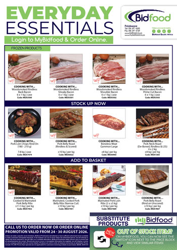 Everyday Essentials Frozen Products on Promotion During 24 - 30 August 2026 - Bacon, Pork Ribs, Pork Neck, Gammon and More - Login to MyBidfood and Order Online