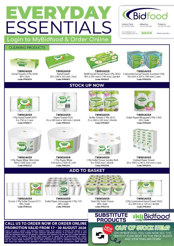 Everyday Essentials Cleaning Products on Promotion During 17 - 30 August 2026 - Login to MyBidfood and Order Online