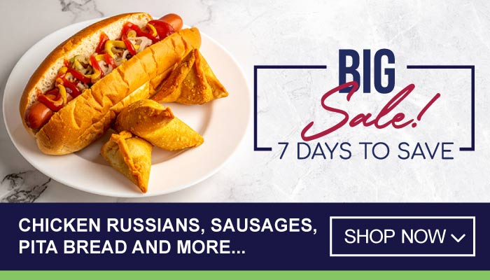 7 Days Big Sale on Chicken Russians, Sausages, Pita Bread and more - visit MyBidfood to shop now
