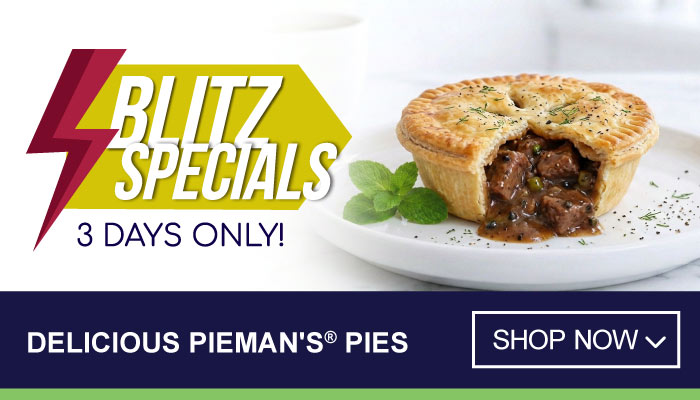 3 Days Blitz Specials on Delicious Pieman's® Pies - visit MyBidfood to shop now