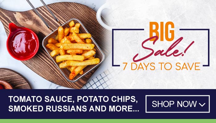 7 Days Big Sale on Tomato Sauce, Potato Chips, Smoked Russians and more - visit MyBidfood to shop now